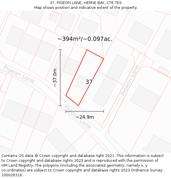 37, PIGEON LANE, HERNE BAY, CT6 7ES: Plot and title map