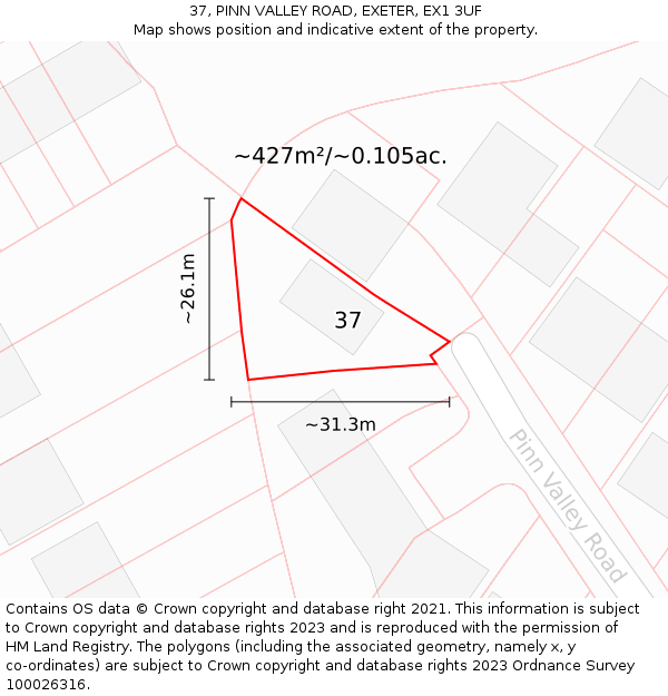 37, PINN VALLEY ROAD, EXETER, EX1 3UF: Plot and title map