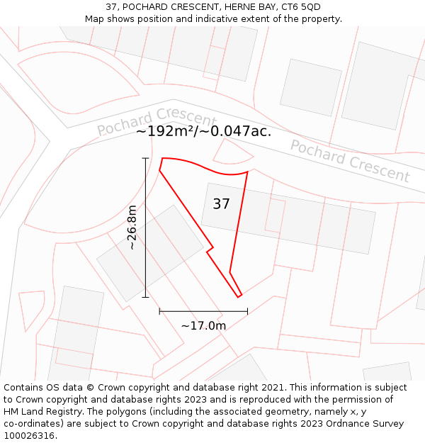 37, POCHARD CRESCENT, HERNE BAY, CT6 5QD: Plot and title map