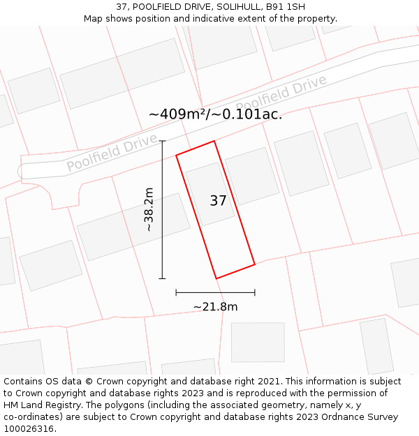 37, POOLFIELD DRIVE, SOLIHULL, B91 1SH: Plot and title map