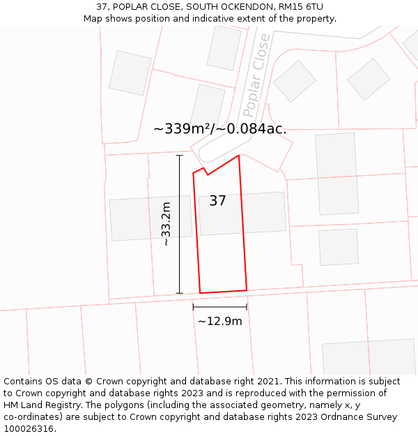 37, POPLAR CLOSE, SOUTH OCKENDON, RM15 6TU: Plot and title map