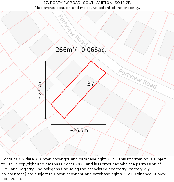 37, PORTVIEW ROAD, SOUTHAMPTON, SO18 2RJ: Plot and title map