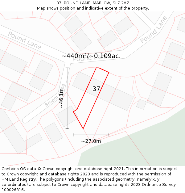 37, POUND LANE, MARLOW, SL7 2AZ: Plot and title map