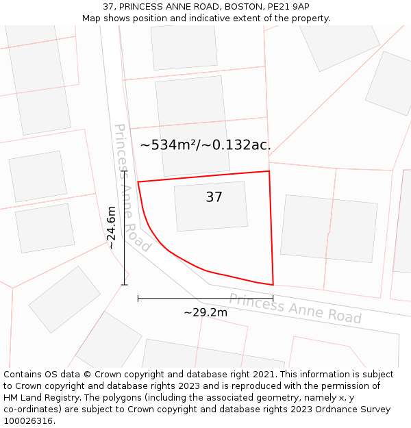 37, PRINCESS ANNE ROAD, BOSTON, PE21 9AP: Plot and title map