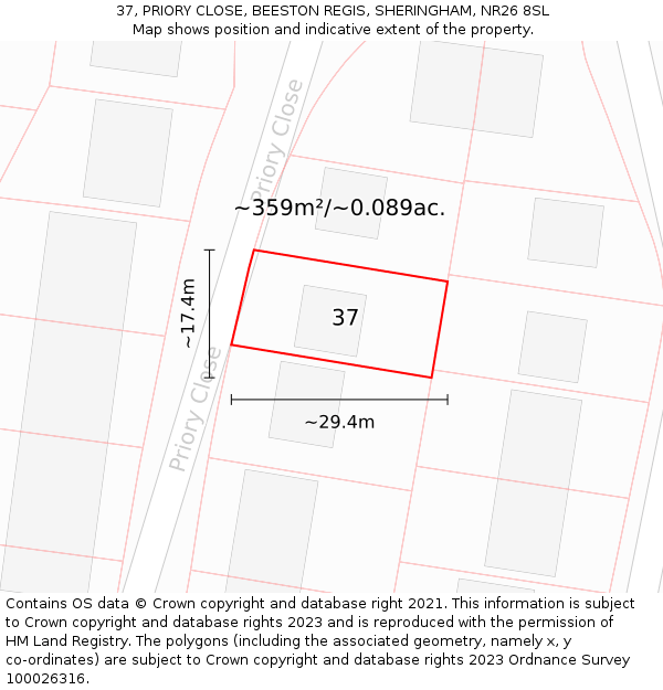 37, PRIORY CLOSE, BEESTON REGIS, SHERINGHAM, NR26 8SL: Plot and title map