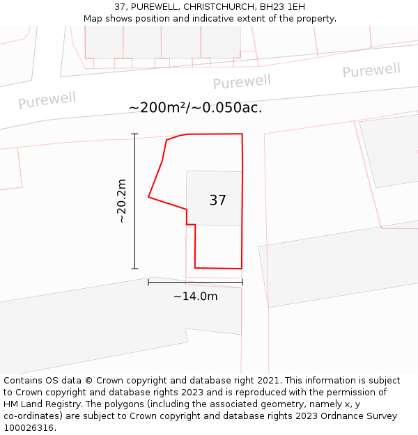 37, PUREWELL, CHRISTCHURCH, BH23 1EH: Plot and title map