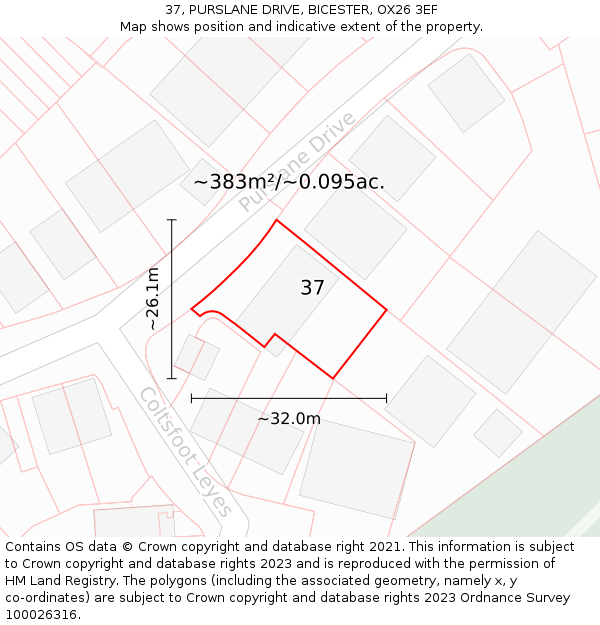 37, PURSLANE DRIVE, BICESTER, OX26 3EF: Plot and title map