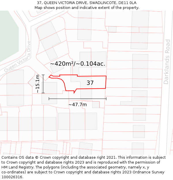 37, QUEEN VICTORIA DRIVE, SWADLINCOTE, DE11 0LA: Plot and title map