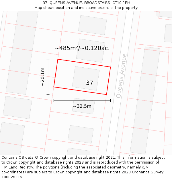 37, QUEENS AVENUE, BROADSTAIRS, CT10 1EH: Plot and title map