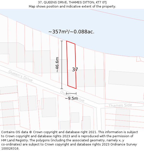 37, QUEENS DRIVE, THAMES DITTON, KT7 0TJ: Plot and title map