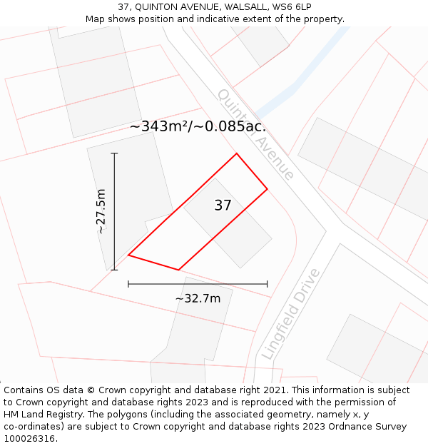 37, QUINTON AVENUE, WALSALL, WS6 6LP: Plot and title map