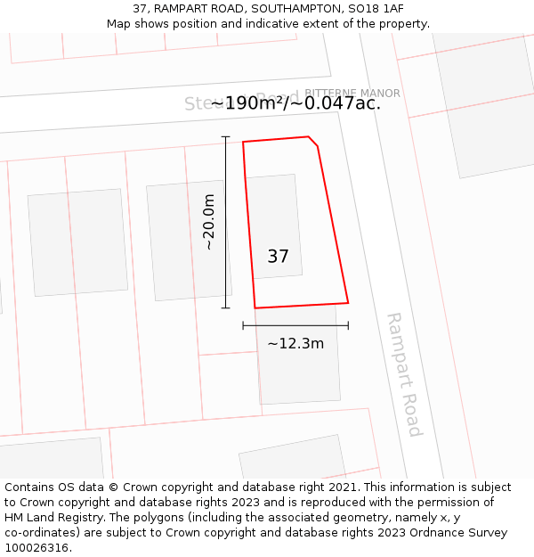 37, RAMPART ROAD, SOUTHAMPTON, SO18 1AF: Plot and title map