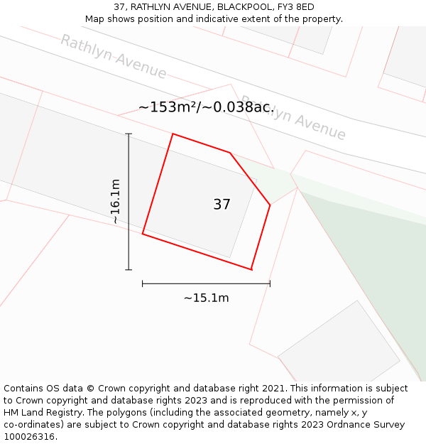 37, RATHLYN AVENUE, BLACKPOOL, FY3 8ED: Plot and title map