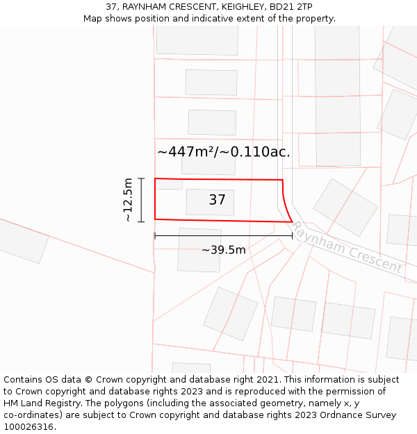 37, RAYNHAM CRESCENT, KEIGHLEY, BD21 2TP: Plot and title map