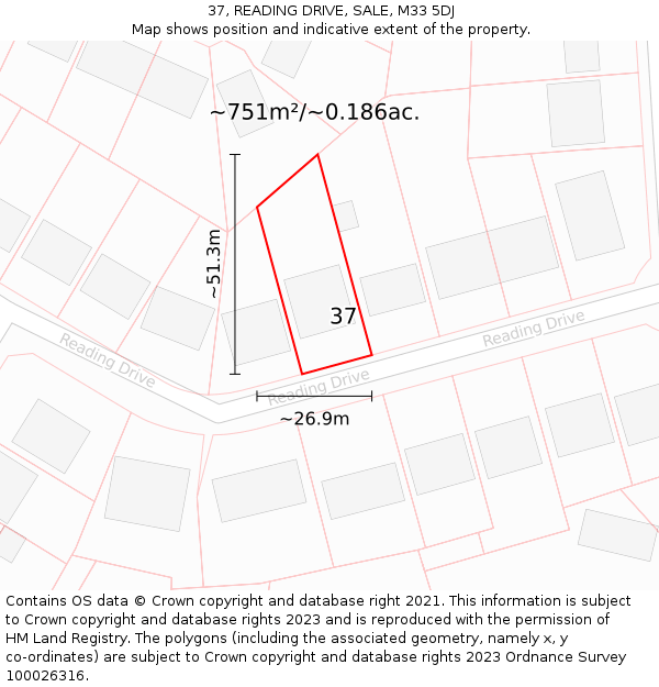 37, READING DRIVE, SALE, M33 5DJ: Plot and title map