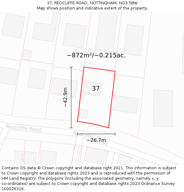 37, REDCLIFFE ROAD, NOTTINGHAM, NG3 5BW: Plot and title map