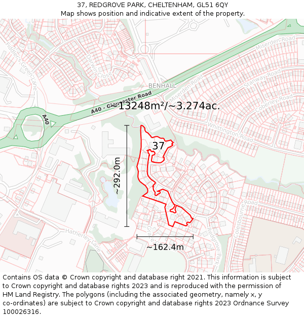 37, REDGROVE PARK, CHELTENHAM, GL51 6QY: Plot and title map