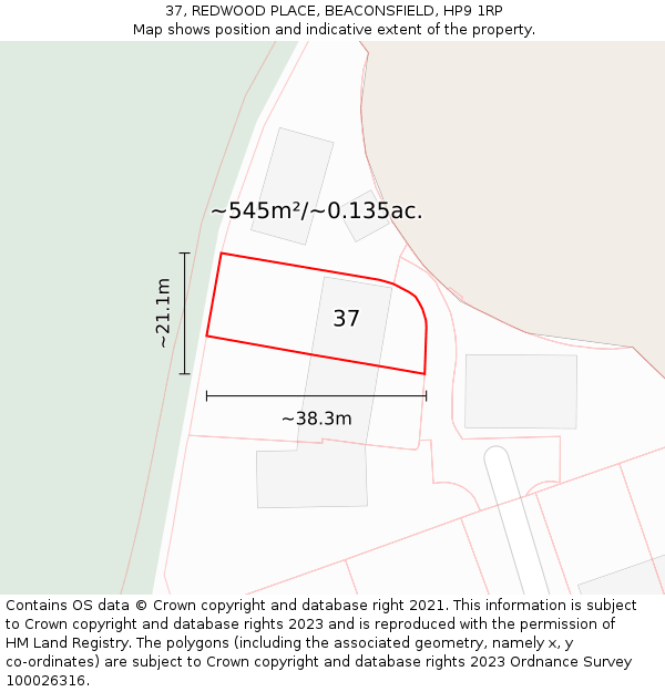 37, REDWOOD PLACE, BEACONSFIELD, HP9 1RP: Plot and title map