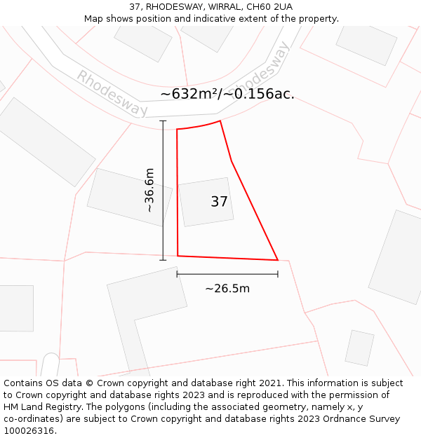 37, RHODESWAY, WIRRAL, CH60 2UA: Plot and title map