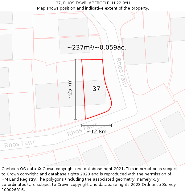 37, RHOS FAWR, ABERGELE, LL22 9YH: Plot and title map