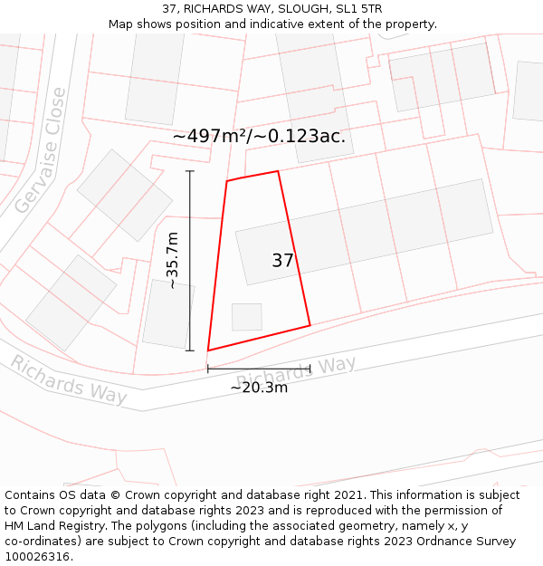 37, RICHARDS WAY, SLOUGH, SL1 5TR: Plot and title map