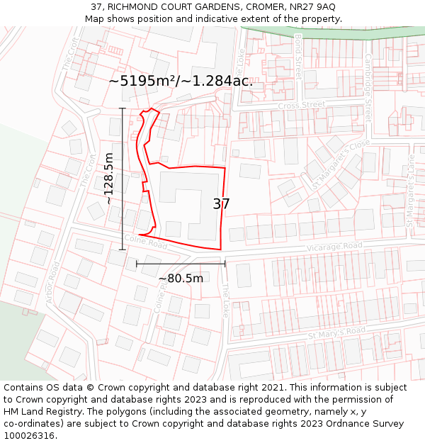 37, RICHMOND COURT GARDENS, CROMER, NR27 9AQ: Plot and title map