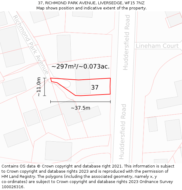 37, RICHMOND PARK AVENUE, LIVERSEDGE, WF15 7NZ: Plot and title map