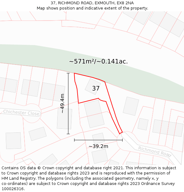 37, RICHMOND ROAD, EXMOUTH, EX8 2NA: Plot and title map
