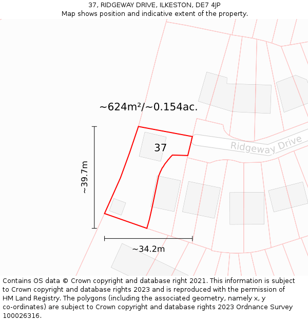 37, RIDGEWAY DRIVE, ILKESTON, DE7 4JP: Plot and title map