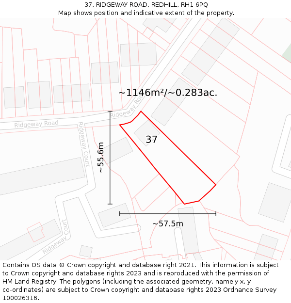 37, RIDGEWAY ROAD, REDHILL, RH1 6PQ: Plot and title map