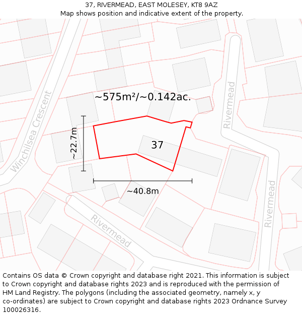 37, RIVERMEAD, EAST MOLESEY, KT8 9AZ: Plot and title map