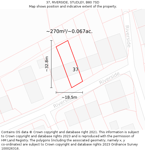 37, RIVERSIDE, STUDLEY, B80 7SD: Plot and title map