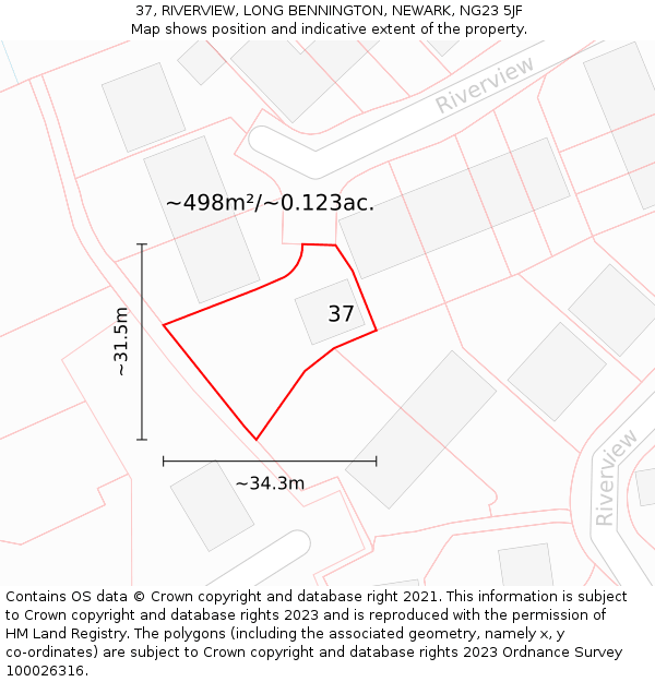 37, RIVERVIEW, LONG BENNINGTON, NEWARK, NG23 5JF: Plot and title map