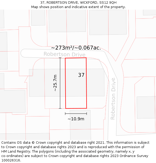 37, ROBERTSON DRIVE, WICKFORD, SS12 9QH: Plot and title map