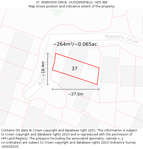 37, ROBSONS DRIVE, HUDDERSFIELD, HD5 9JW: Plot and title map