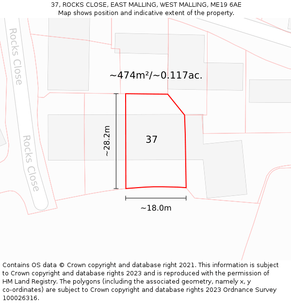 37, ROCKS CLOSE, EAST MALLING, WEST MALLING, ME19 6AE: Plot and title map