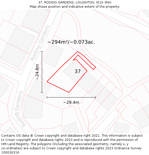 37, RODING GARDENS, LOUGHTON, IG10 3NH: Plot and title map