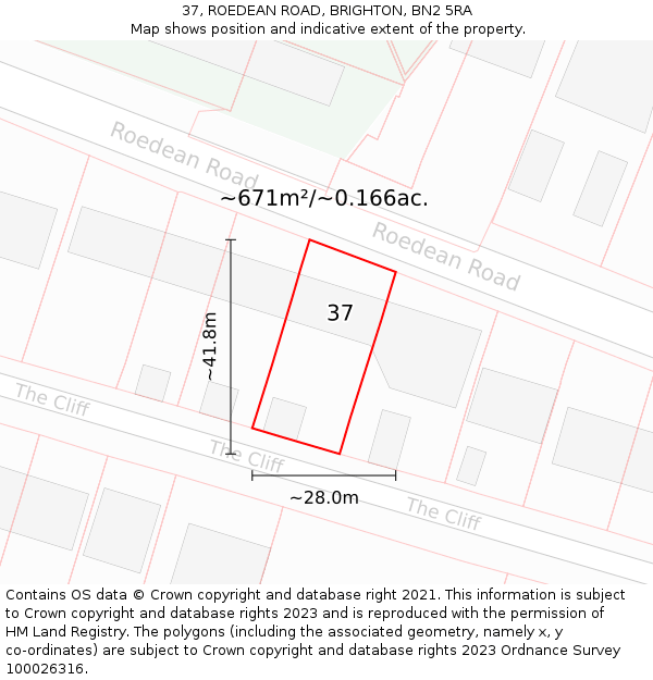 37, ROEDEAN ROAD, BRIGHTON, BN2 5RA: Plot and title map