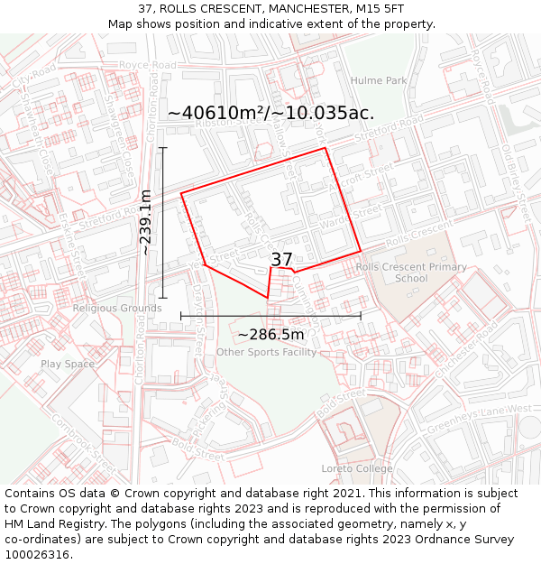 37, ROLLS CRESCENT, MANCHESTER, M15 5FT: Plot and title map