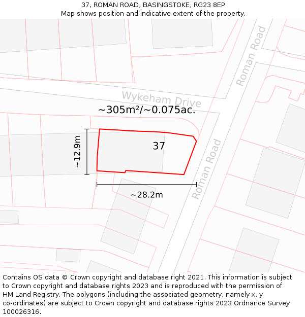 37, ROMAN ROAD, BASINGSTOKE, RG23 8EP: Plot and title map