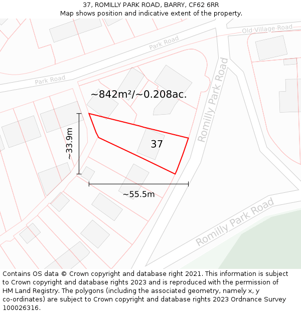 37, ROMILLY PARK ROAD, BARRY, CF62 6RR: Plot and title map