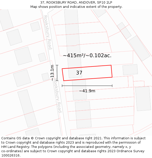 37, ROOKSBURY ROAD, ANDOVER, SP10 2LP: Plot and title map