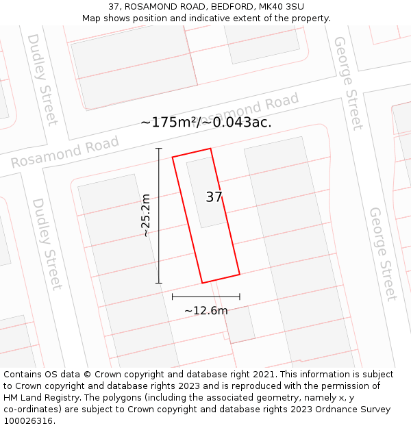 37, ROSAMOND ROAD, BEDFORD, MK40 3SU: Plot and title map