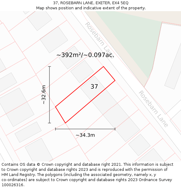 37, ROSEBARN LANE, EXETER, EX4 5EQ: Plot and title map