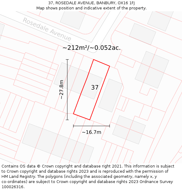 37, ROSEDALE AVENUE, BANBURY, OX16 1FJ: Plot and title map