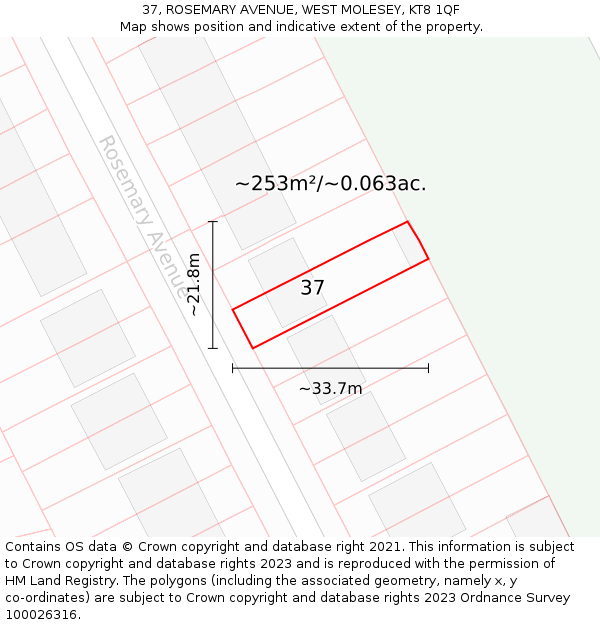 37, ROSEMARY AVENUE, WEST MOLESEY, KT8 1QF: Plot and title map