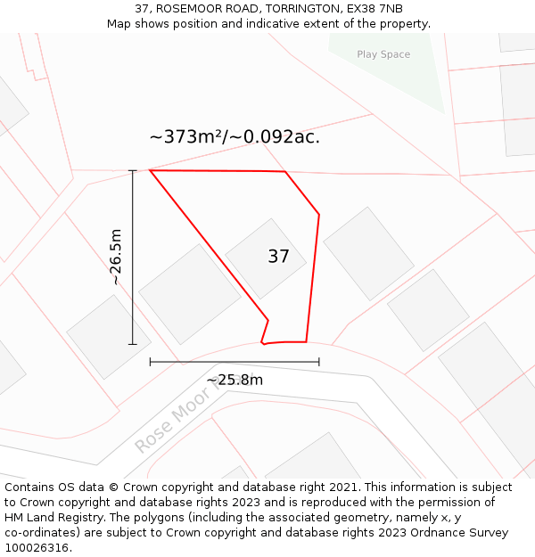 37, ROSEMOOR ROAD, TORRINGTON, EX38 7NB: Plot and title map