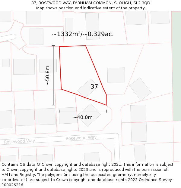 37, ROSEWOOD WAY, FARNHAM COMMON, SLOUGH, SL2 3QD: Plot and title map