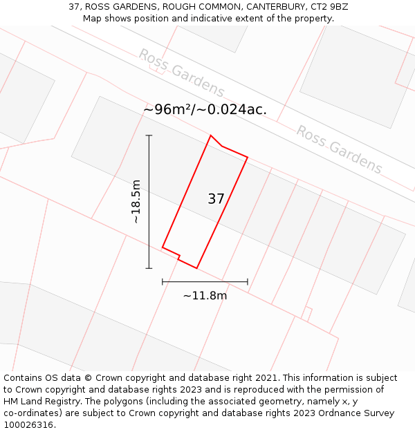 37, ROSS GARDENS, ROUGH COMMON, CANTERBURY, CT2 9BZ: Plot and title map