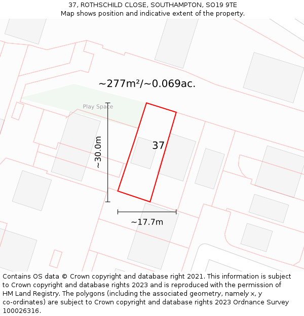 37, ROTHSCHILD CLOSE, SOUTHAMPTON, SO19 9TE: Plot and title map